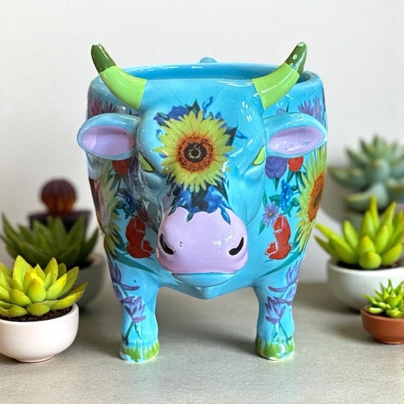 Cow Parade Other - Floral Ceramic Cow Mug / Planter 2001 Cow Parade